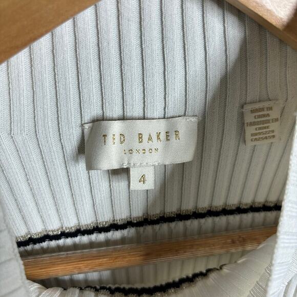 Ted Baker Wanada Stripe Mock Neck Sweater White / Black Size 10 - Picture 10 of 10